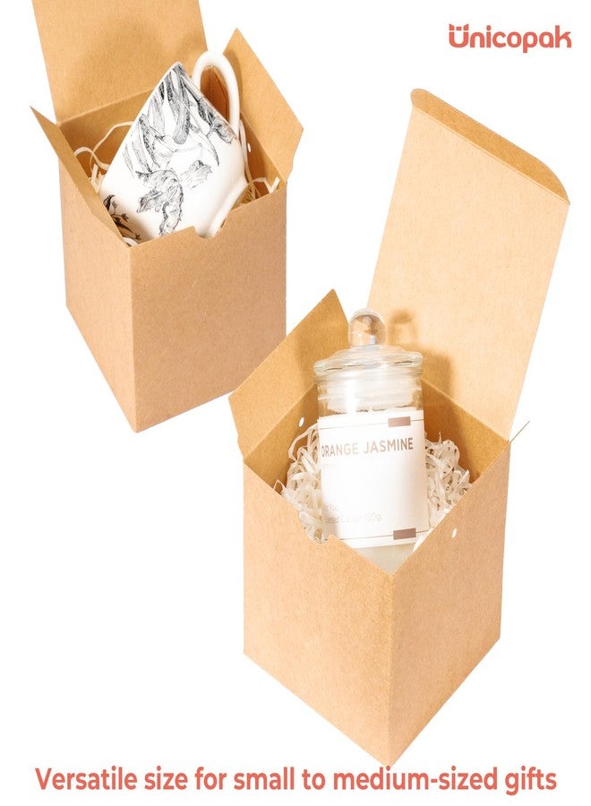 UnicoPak 10 Pack 4x4x4 Brown Small Gift Boxes, Kraft Square Gift Boxes with Lids for Presents Bulk for Candle Ornament Mug Treat Favors - Image 4